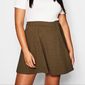 Boohoo Olive Rib Skater Skirt
